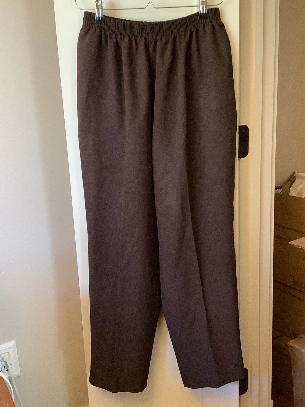 BonWorth Chocolate Brown Elastic-Waist Straight Leg Trousers